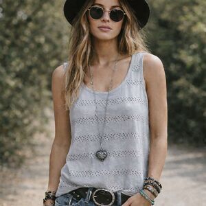 Essentials by Milano Grey & Silver Studded Tank Top